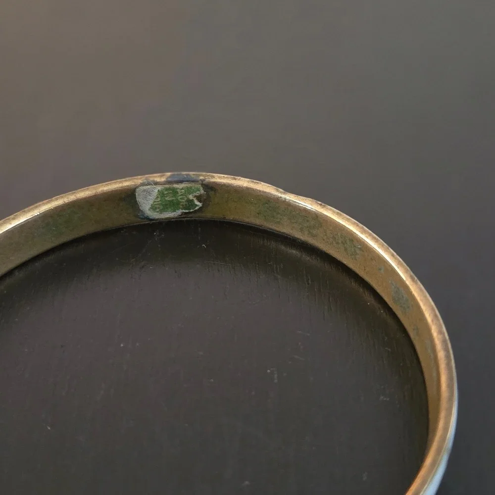 Vintage Brass Mother of Pearl Inlay Bangle Bracelet White Shell India